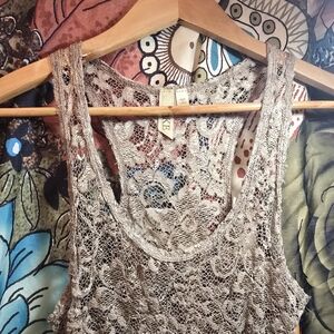 BKE Elegant Tan Lace Tank Top